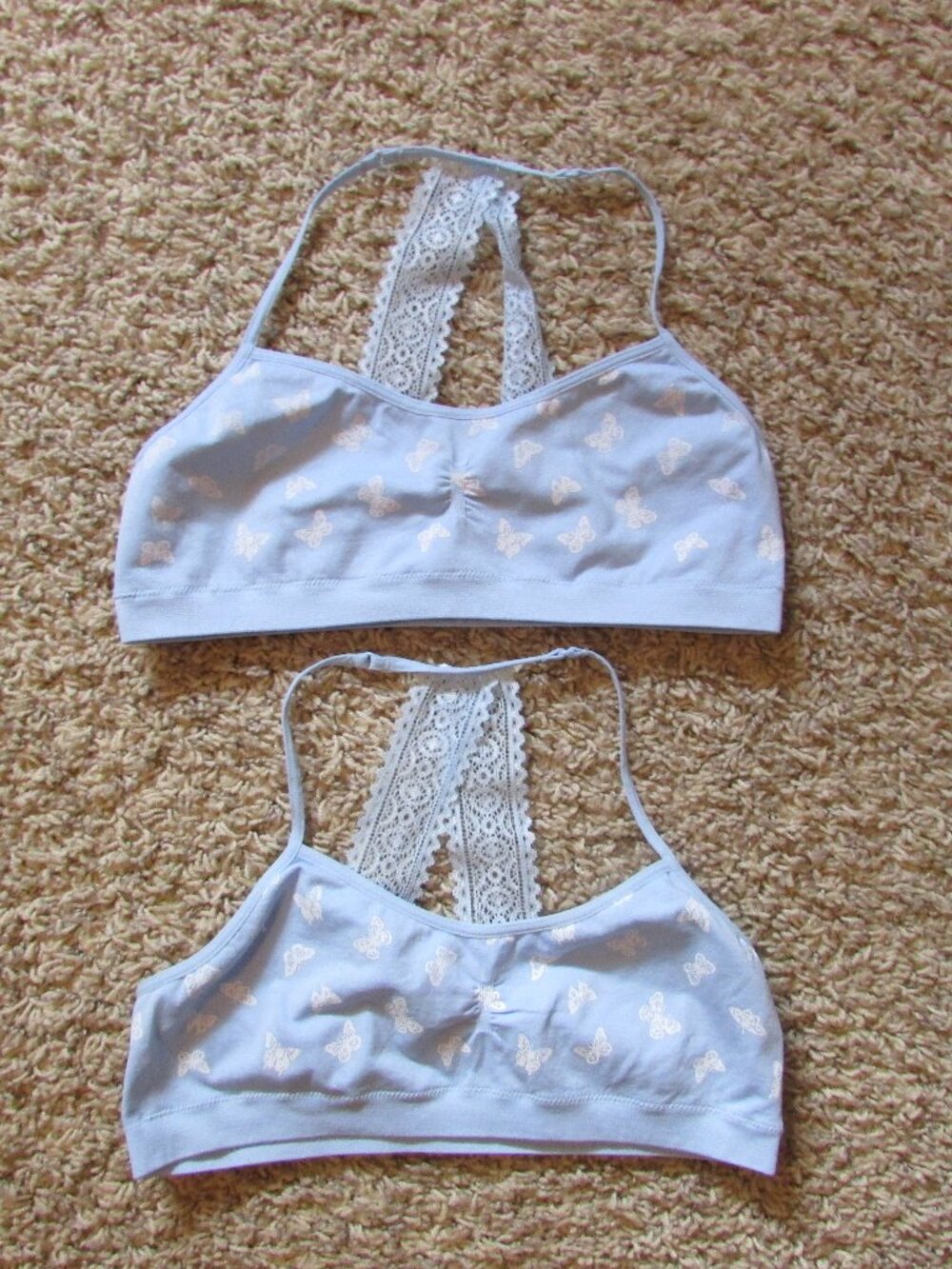 NWOT Set Of 2 Wonder Nation Girls XL Blue Butterflies Lace Racer Back Bralette